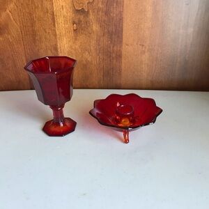 Vintage Amberina Fenton Taper Candleholder Small Wine Glass Votive Holder
